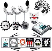 CYZAM 4 in 1 Black and White High Contrast Baby Toys for 0-3 Months Newborn, Sensory Infants Toys 0-6 Months Montessori Toys Early Learning Brain Development Tummy Time Toys