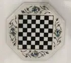 12" White Marble Chess Coffee Table Abalone Shell Floral Inlay Art Game Set Deco