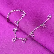925 Sterling Silver Heart Bracelet / Anklet Anklet - Silver - One Size