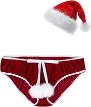 [TiaoBug] Men's Novelty Thongs Funny G-String Pouch Bikini Christmas Santa Hat Underwear Gag Gifts