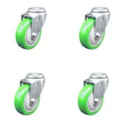 4 Inch SS Green Polyurethane Wheel Swivel Bolt Hole Caster Set Service Caster