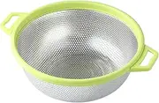 HiramWare Stainless Steel Colander with Handle and Legs, Large Metal Green Strainer for Pasta, Spaghetti, Berry, Veggies, Fruits, Noodles, Salads, 5-Quart 10.5” Kitchen Mesh Colander, Dishwasher Safe