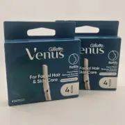 Gillette Venus Facial Hair & Skin Care Razor Refills 2 Boxes (8 Cart Total)