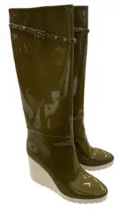 New Valentino Garavani Patent Rockstud Knee High Wedge Boots Size:38 (US 8)