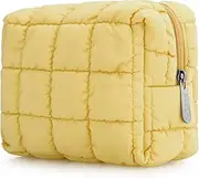 E-Tree Cute Makeup Bag,Quilted Cosmetic Bag,Make up Pouch for Purse,Toiletry Zipper Pouch,Checkered Bag,Travel Case,Storage Pouches for Organization, Yellow, 7.5“ x 5.5” x 3.5“, Quilted Cosmetic Bag