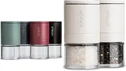 Vinsun Salt and Pepper Mill Set of 2 Beige – Ceramic Grinder Adjustable Manual – Small Mills with Lid Diameter 51 x 100 mm – Stainless Steel Acrylic Glass – Spice Mills