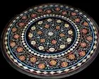 Black Marble Coffee Table Top Floral Pattern Inlay Work Corner Table for Office