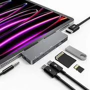 iPad Pro M4/M2/M1 13/11/12.9, iPad Air 5, 7 in 1 Adapter - 4K 60Hz HDMI, 3.5mm Headphone Jack, USB3.0, USB C PD Charging & Data, SD/Micro SD Card Reader