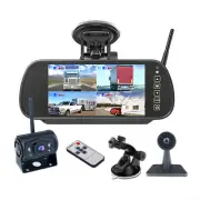 Digital Wireless 7" Mirror Quad Monitor Backup Camera with 2x Zoom For Caravan