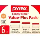 Pyrex 6Pc Glass 3 & 6 & 11 Cup Food Storage Container Set with Red Lids