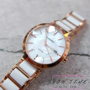 TIVOLINA 菱角切面水晶玻璃璀璨半陶瓷腕錶-白陶瓷x不鏽鋼/白面玫瑰金 MAT3761WS [ 秀時堂 ]