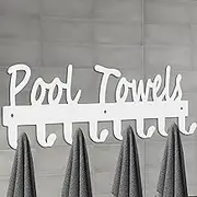 Pool Towel Hooks for Bathroom Wall Mount Towel Rack Towel Holder Carbon Steel Hanger Organizer Indoor Outdoor for Robe, Towel, Coat, Swimsuit, Umbrella, Bag, Keys, White