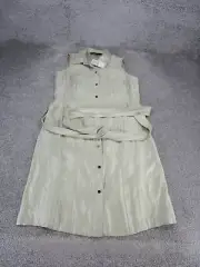 White House Black Market Shirt Dress Womens 6 Tie Waist Sleeveless Gold NEW