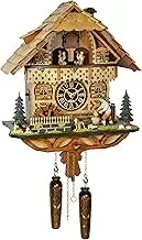 Trenkle Quartz Cuckoo Clock Black Forest House with Moving Wood Chopper and Mill Wheel, with Music
