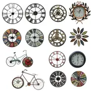 Salesbay Large Metal and Wooden Industrial French Provincial Antique Round Wall Clock