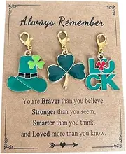 [AMOBESTER] Green Shamrock Charm Clasp on Charms St Patrick’s Day Clasp On Lucky Charm for Bracelet Necklace DIY Jewery Making, Metal, No Gemstone