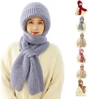 [KBQLXPKJW] 2024 New Integrated Ear Protection Windproof Cap Scarf, Winter Warm Knitting Thick Warm Ear Guard Hat Scarf for Women/939