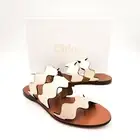 CHLOE Slip-On Bambi Dots Beige Leather Suede Designer Sandals Slides EU 37 US 7
