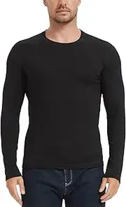 [Manote] 100% Merino Wool Men's Mid Weight Long Sleeve Thermal Shirt, Crew Neck Undershirt, No-Odor Base Layer