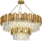 Eli & Co. Modern Round Crystal Chandelier Gold, 23 Lights, 100cm Diameter with 3 Colour Temperatures for Staircase, Living Room, Foyer, High Ceiling, Bulbs Included, 3000K-6000K