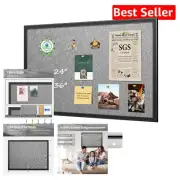 Stylish 24" x 36" Corkboard - Gray Fabric Pin Board with 10 Colorful Push Pins