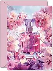 47th Birthday Card for Women - Fabulous Floral Perfume Bottle - Happy Birthday Cards for 47 Year Old Woman, A5 Female Bday Greeting Cards