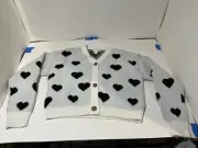 Target Cat & Jack Girls White Sweater w/ Black Hearts M(8) Soft Recycled Poly