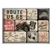 9pc Nostalgic Art Route 66 Bike Map 2.2cm/4.5cm Magnet Set Kitchen Fridge Decor
