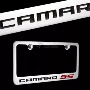 CHEVROLET CAMARO SS Chrome Brass Metal License Plate Frame with Chrome Caps