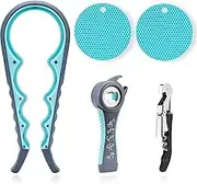 Jar Opener for Weak Hands, Seniors with Arthritis, 5 in 1 Multi Function Bottle Opener Lid Opener for Arthritic Hands with Non Slip Rubber Jar Opener Gripper Pad(5-Piece Set, Blue)