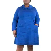 Plus Size Nina Leonard Space-Dye Cowlneck Sweater Dress