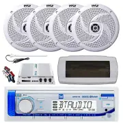 Dual Bluetooth Marine Radio, Cover, Antenna,Amp w/Kit, 4x 6'' 240W White Speaker