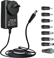 12V 2A 1.8M/6ft Power Adapter with 8 Interchangeable Tips, AC to DC 12V 2000mA 24W Regulated Power Supply Cord for LED Strip Lights BT Speaker Router Monitor CCTV Camera and More, SAA Listed