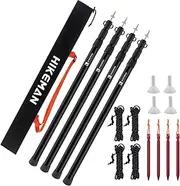 HIKEMAN Set of 4 Tarp Poles Adjustable Aluminum Telescoping Tarp Poles, Lightweight Canopy Poles Portable Tent Poles for Outdoor Camping Backpacking Awning