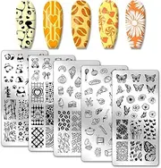 PH PandaHall 5pcs Chinese Style Nail Stamping Plates, Panda Asian Motifs Nail Stamper Food Desert Butterfly Nail Art Stencils Stainless Steel Nail Image Plates for Nail Art Design Manicure Salon