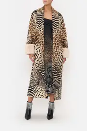COAT WITH FAUX FUR TRIM AND BELT FOR THE LOVE OF LEO