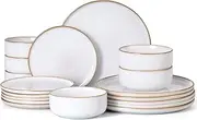 [E-far] Dinnerware Sets for 8, 24-Piece Stoneware Plates and Bowls Set, Reactive Glaze Dinning Ware Dishes Set, Microwave & Dishwasher Safe - Seashell White