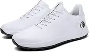 [WCXTY] Golf Shoes Men,Summer Comfortable Breathable Spikeless Golf Shoes for Men,Athletic Golf Trainers Waterproof Mens Golf Shoes,Golf Footwear with Arch Support,Lace Up Design (Color : White, Size : 8.5