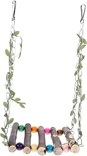 POPETPOP Bird Swing for Parrots Hanging Wooden Perch with Natural Look Fun Daily Activity for Birds for Parakeets and Budgies