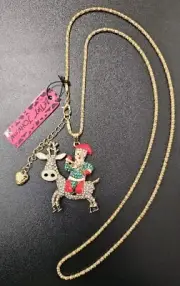 NWT Betsey Johnson Necklace Santa Clause On Reindeer Necklace