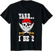 [X.Style] Kids YARR.. I Be 2 Pirate Themed 2nd Birthday Party Toddler Boy ds1200 T-Shirt (S) Black