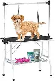 Advwin Pet Dog Grooming Table, Foldable and Portable with 2 Loops Height Adjustable Non-Slip Tabletop W/Basket for Cats Dogs
