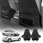 X-CAR Car Seat Back Protectors for Tesla Model 3 2017-2023 and Model Y 2021-2025 Kick Mats Covers Accessories Black Set of 2