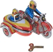 VINTAGE TIN TOY CLOCKWORK Motorcycle MOTOR BIKE & SIDE CAR Collectable