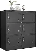 IKIMI Metal Lockers for Employees, Office Storage Locker with 6 Doors, Black, 35.43" W x 15.75" D x 39.37" H, Steel Staff Locker Storage Cabinet for Gym, Home, School, Garage, Assembly Required