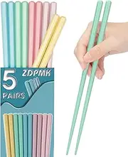 ZDPMK Fiberglass Chopsticks, 5 Pairs Reusable Chopsticks Dishwasher Safe, Japanese Chinese korean Chop sticks Set, Plastic Chop sticks Reusable for Beginners Adults, 9.5 inch Non-Slip Chop sticks