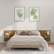 Smoked Oak Bed Headboard with Cabinets 240 cm, Wooden Floating Wall Mounted Design for King, Queen, Full Size Beds, Adjustable Headboards - Sturdy Wood Frame