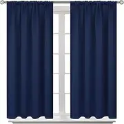 BGment Short Blackout Curtains for Bedroom - Room Darkening Curtain Rod Pocket 45 Inch Length Thermal Insulated Window Drapes for Rv Bathroom Cafe Privacy Blind, 42 x 45 Inch, 2 Panels, Navy Blue