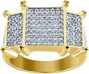 [JewelryWeb] 925 Sterling Silver Mens Two tone CZ Simulated Diamond Rectangle Head Cluster Band Ring Wedding-Band for Men