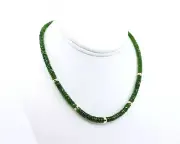 6mm Vibrant Emerald Green Chrome Diopside Heishi Beaded Gemstone Necklace Gold